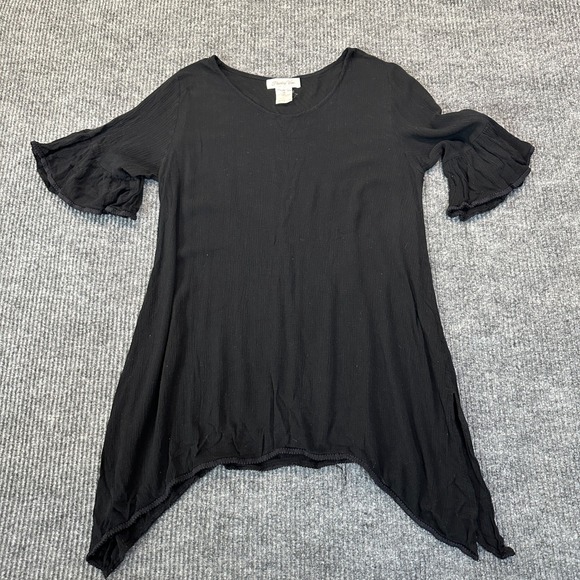 Paisley Vine Tops - Paisley Vine YC340B Tunic Top Medium Black Sharkbite Hem Bell Sleeve